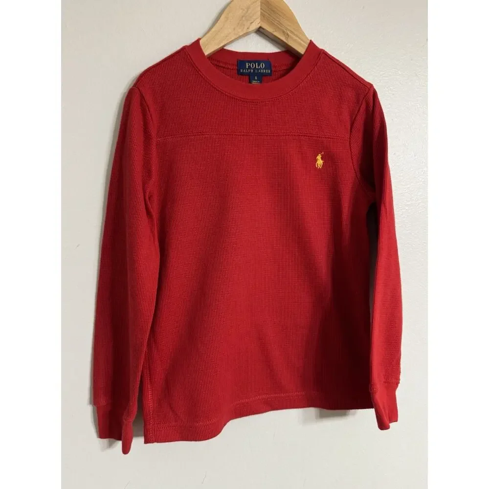 Ralph Lauren Polo Shirt Red Long Sleeve Boys Size 6 Thermal Pull-Over Pony